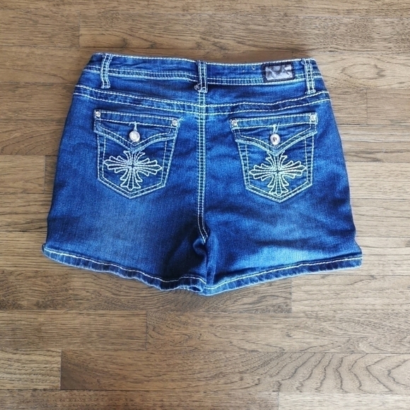 Earl Denim Shorts Rhinestones Faded 6 - Picture 2 of 8